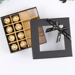 Gift Wrap 1pcs Square Multi Grid Box Christmas With Ribbon Paper Packing Bags Bridesmaid Proposal