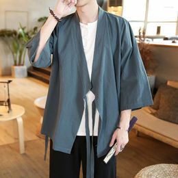 Men's Casual Shirts Plus Size 5XL 4XL Loose Fit China Streetwear Kimono Shirt Men Plain Color 3/4 Sleeve Summer Cardigan XXXXXL Male