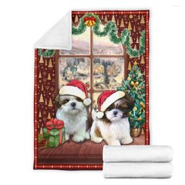 Blankets Cute Two Puppies Shih Tzu Fleece Blanket Dog Wearwanta Printed Wearable Adults/kids Sherpa 03