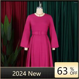 Ethnic Clothing 2024 Autumn/Winter Women's Dress Fashion Round Neck Long Sleeve Swing Casual And Temperament Elegant