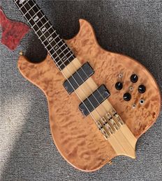 High Quality Natural Wood Color Unusual Shape 4 Strings Electric Bass Guitar with Flame Maple VeneerNeckThruBody guitars2184629