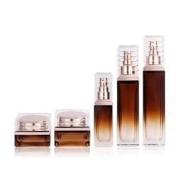 Foundation Liquid Glass Bottle Pagoda Shape Rose Gold Cover Cosmetics Set Essence Milk Acrylic Lid Packaging Bottles Support LL