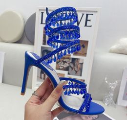 Sandals Twining Womens Shoes Sandal Luxury Designer Crystal Lamp Pendant Rhinestone Foot Ring High Heeled Narrow Band 10Cm Heel factory footwear9955142