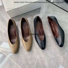the row shoes The * Row Genuine Leather Kitten Heels Shallow Mouth Single Shoes Fashionable and Comfortable Commuter Middle Heels High Heels Womens Summer