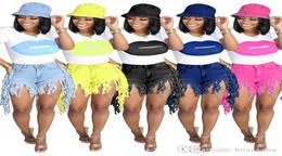 Summer Womens Clothing 2 Piece Settassel Jeans Printed Lip Tshirt And Denim Skirt Two Piece Set Plus Size SXXL 87064157473