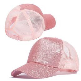 Ball Caps Fashionable baseball cap womens ponytail hat sequins shiny messy bread quick back sun Gorra casual Q240403