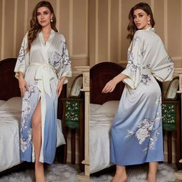 High End Oversized Pamas for Women in Spring and Summer 2024, New Ice Silk Satin Pama Skirts, Loose Fitting Home Clothes, Bathrobes, Morning Gowns Sprg Sat Fittg Morng