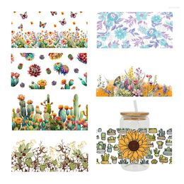 Window Stickers 3D UV DTF Transfers 16oz Cup Wrap Flower Butterfly Cactus Printed For DIY Glass Ceramic Metal Leather Etc. D1889