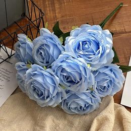 Decorative Flowers Artificial Flower Wedding Thousand Layer Roses Bundle Silk Fake Cafe Dining Table Decoration Simulation Blue Purple Rose