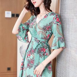 Party Dresses Women's Blouses Tops Silk Floral Printed Office Formal Casual Shirts Plus Large Size Spring Summer Sexy Femme Blue Red Flower