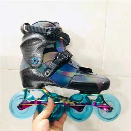 Shoes Shine Lighting Carbon Fibre 4 Wheels FSK Inline Skates Shoes with Hyper Rockered Skating Frame Slalom Slide Roller Patines 1pair