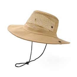 Wide Brim Hats Bucket Spring and Summer Mens Fisherman Basin Hat Large Sun Bamboo Panama Outdoor Mesh Surface Fashion H27 Q240403