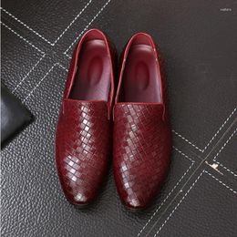 Casual Shoes 2024 Men's Pointed Fashion Knitted Leather Comfortable Large Size Single For Men Flat Sole