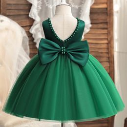 Toddler Girls Christmas Dress Kids Birthday Party Clothes Princess Backless Bead Gown Baby Christening 15Yrs 240407