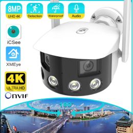 Cameras ANSHICAT Outdoor 4K 8MP 4MP 180° Ultra Wide View Angle Panoramic WIFI Dual Lens Fixed IP Camera AI Human Detection Security Cam