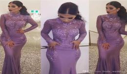 2019 New Arrival Lavender Long Sleeves Evening Dress Appliques Lace Illusion Formal Holiday Wear Prom Party Gown Custom Made Plus 1070732