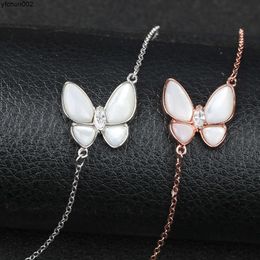 S925 Pure Silver White Fritillaria Butterfly Bracelet Plated with 18k Rose Gold Shell New Accessories Xu9p