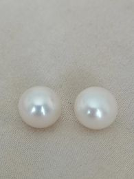 Stud Earrings Real Po 8mm Natural South Sea White Round Pearl 14K YELLOW GOLD