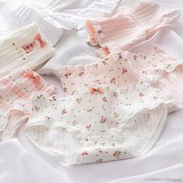 Women's Panties 2024 Cute With Bow Line For Women Underwear Lingerie Girls Pink Japaness Style Floral Sexy Panty