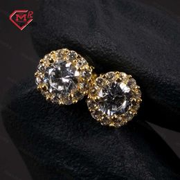 Designer Jewellery Hip Hop Luxury Silver 925 Yellow Gold Plated Stud Screw Back Iced Out Round Moissanite Earrings For Men