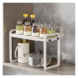 Kitchen Storage 1pc Tabletop Rack White Plastic Double Layers Shelf Organizer For Home Stove Basin 8512