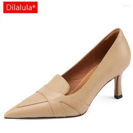 Dress Shoes Dilalula Elegant Thin Heels Woman Shallow Genuine Leather Pointed Toe Women's Autumn Wedding Prom Female Pumps