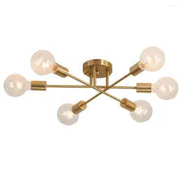 Ceiling Lights Modern Chandelier Sputnik Lamps Semi Flush Mount Light Nordic Brushed Antique Gold Lighting 6 For Dining Room