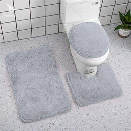 Bath Mats 3pcs/Set Non-slip Soft Shower Mat Plush Carpet Toilet Cover Bathroom Absorb Doormat Entrance Floor Rug Washable Household