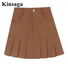 Skirts Fairy High Waist Brown Denim Pleated Mini Skirt 4XL Summer Vintage Retro Girl Punk Ruffles A Line Package Hip Kawaii Y2K