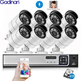 System Gadinan 8CH 5MP POE Face Detection Security System 5MP Outdoor Weatherproof IR Night Vision IP POE Camera Surveillance CCTV Kit