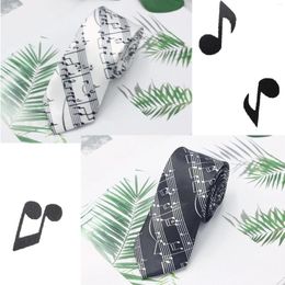 Bow Ties Black/White Staff Music Symbol Pattern Hand Tied Comfortable Fashionable And Elegant Neck Suitable For Festival Party