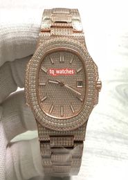 Rose Gold Iced Diamond Watch Rose Gold Diamond Face Wristwatch Stainless Steel Case Strap Watch Automatic Mechanical Watches4015261