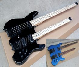 Factory Custom Double Neck BlackBlue Electric Guitar With 46 Strings BassBlack HardwareRosewood Maple FretboardOffer Customiz4187453