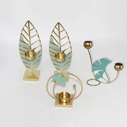 Candle Holders 1PC Creative Candlestick Ornament Crafts Iron Decoration Pendant Candlelight Dinner Handdrawn Blue Leaf Decorations