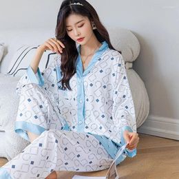 Home Clothing 2024 Satin Pajamas Suit Sleep Set Nightgown Print Clothes Nightwear Female Sleepwear 2PCS Tops&Pants Intimate Lingerie