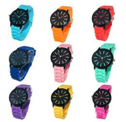 Whole Christmas Gift Candy Colours Women Men Genneva Watch Silicone Rubber Needle Watches Fashion Students Wristwatches2591890