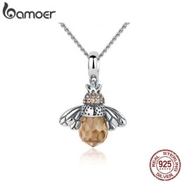 925 Sterling Silver Lovely Orange Bee Insect Pendant Necklace for Women 14K Gold Plated Jewelry Birthday Gift 2 Colors 240407