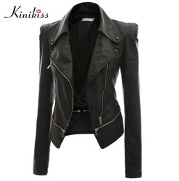 WholeKinikiss fashion women short black leather jacket coat autumn sexy steampunk motorcycle Faux leather jacket female gothi6180430