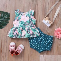 Clothing Sets Baby Girl Clothes Set Summer 2 Pcs Lotus Sleeveless Tops Dot Briefs Casual Boho Infant 0-18M Drop Delivery Kids Maternit Ot67Z