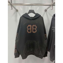 designer hoodie balencigs Fashion Hoodies Hoody Mens Sweaters High Quality B Family Correct Version 23S High end New Tie Dye Graffiti Letter Old Worn Mens 8390 T9FB