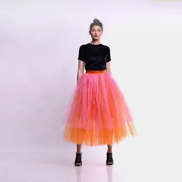 Skirts Pinki Orange Women Skirt Tulle Lush Saia Four Seasons Wearable Long Fashion Custom Made