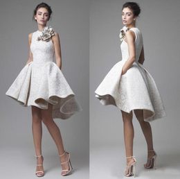 Lace Wedding Dress Krikor Jabotian Jewel Sleeveless High Low Wedding Dresses Short ALine Beach Bridal Gowns With Flower1888950