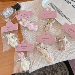 Keychains Lanyards Instagram style handmade cute rabbit teddy bear heart beaded bag keychain pendant animal toy doll Q240403