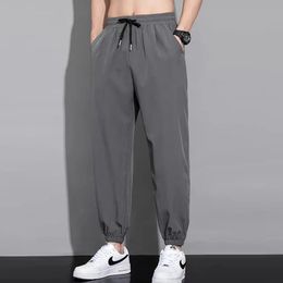 Men Jogging Sweatpants Summer Ice Silk Quick-Dry Running Tracksuit Sport Trousers Oversized Wide Leg Drawstring Casual Pants 8XL 240402