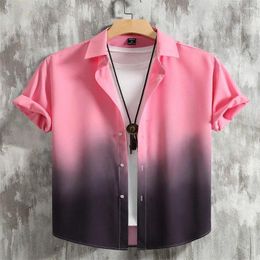 Men's Casual Shirts Summer Clothing Gradient Design Graphic 3D Printed Short Sleeve Tops Streetwear Loose Hawaiian