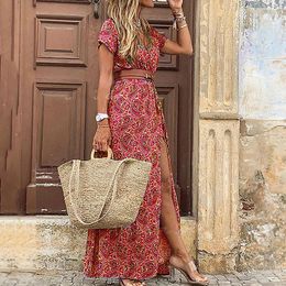 Long Dress for Women Summer Beach Bohemian Dresses Vestido Casual Robe Female Clothing Y2K Floral Skirt Elegant Maxi 240329