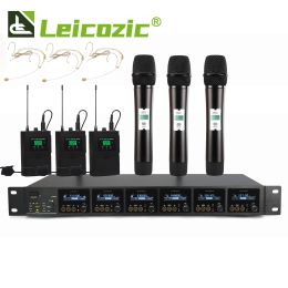 Microphones Leicozic 6 Channel Digital 1000 Frequency Professional Wireless Microphone 80Meter UHF Hand / Lapel Mikrofon Headset Microfone