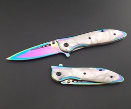 High quality Stainless steel Rainbow Titanium sharp Blade Tactical Folding Knife resin handle assisted pocket hunting rescue Outdo2745013