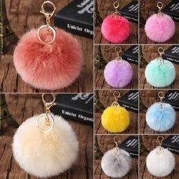 Keychains Lanyards Trinket fluffy artificial rabbit fur ball keychain 8cm 21 Colour womens car bag keyring pendant Jewellery Q240403