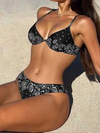 Women's Swimwear Peachtan Womens Bikini Bra 2023 South Korea two-piece swimsuit black swimsuit womens retro swimsuit sexy beach suit underwear J240403